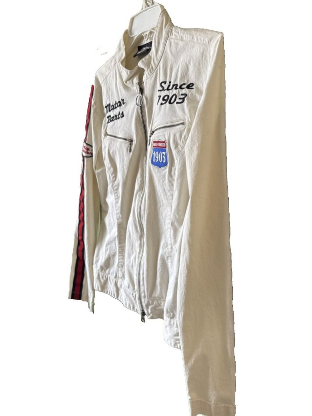 Harley Davidson Short Light Jacket Women M White Logo Full Zip Long Sleeve - Picture 3 of 12